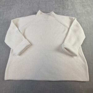 Gap Womens XL Cream White Shaker Knit Mock Neck Boxy Raglan Sweater Pullover